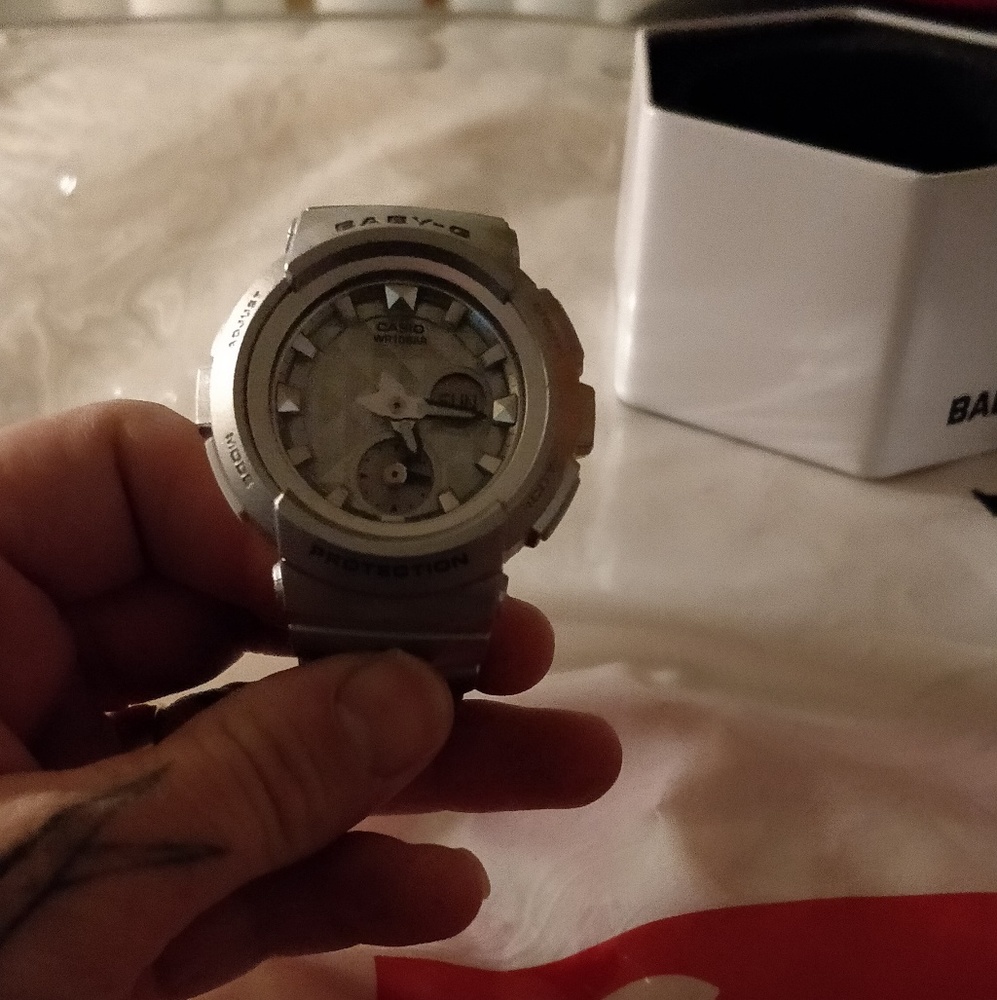 Baby g shock silver studded watch